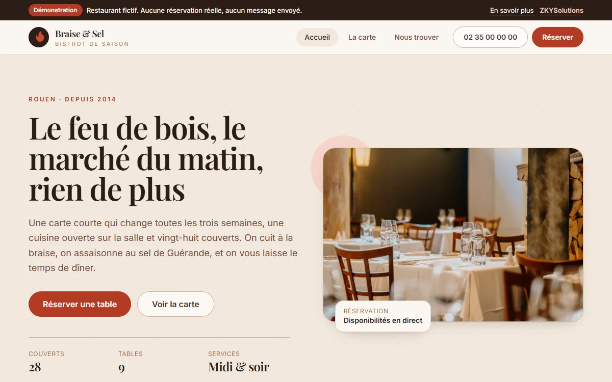 Aperçu du projet Restaurant & réservation
